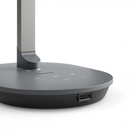 8719514443655 Lampka Biurkowa LED 12W 450lm 4000K USB Szara Sword Philips