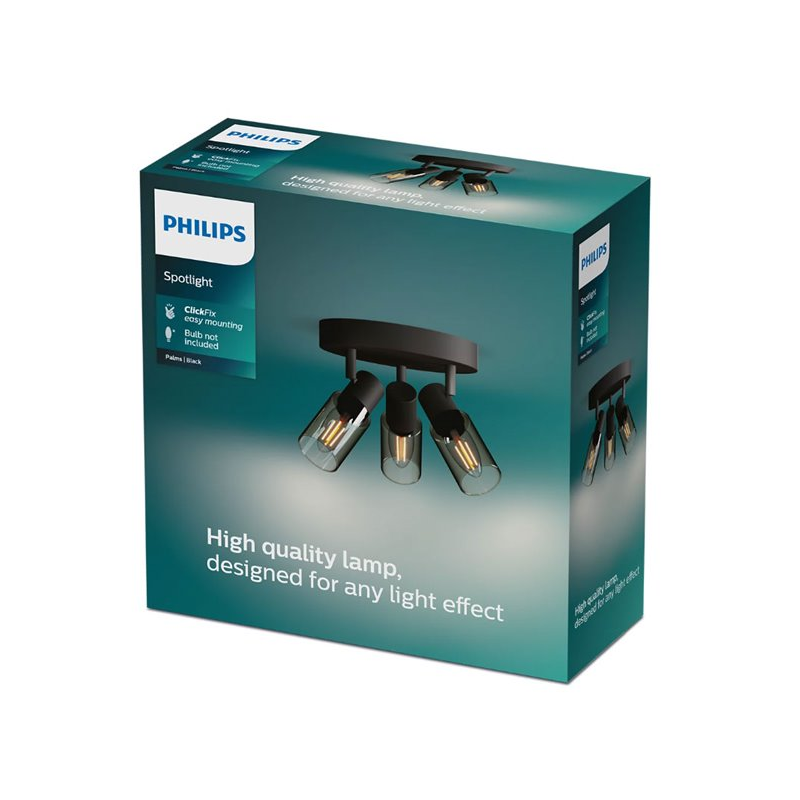 8720169299351 Lampa Sufitowa Reflektor 3x E14 Czarna Palms Philips
