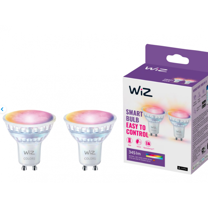 8720169076723 2x Żarówka LED GU10 PAR16 4,7W 50W 2200-6500K  RGB SMART WiFi/Bluetooth WiZ PHILIPS