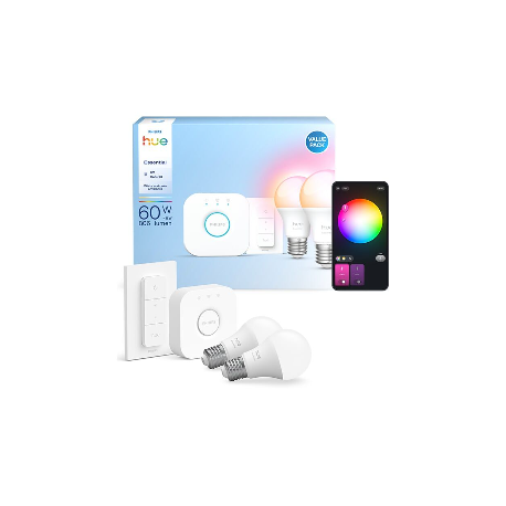 8721103103659 Podstawowy zestaw startowy: 2 inteligentne żarówki E27 (806 lm) + regulator przyciemniania PHILIPS HUE