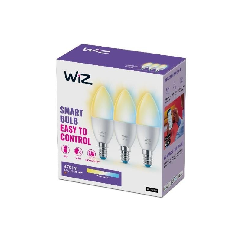 8720169075696 Świeczka 40 W C37 E14 x3 WIZ PHILIPS