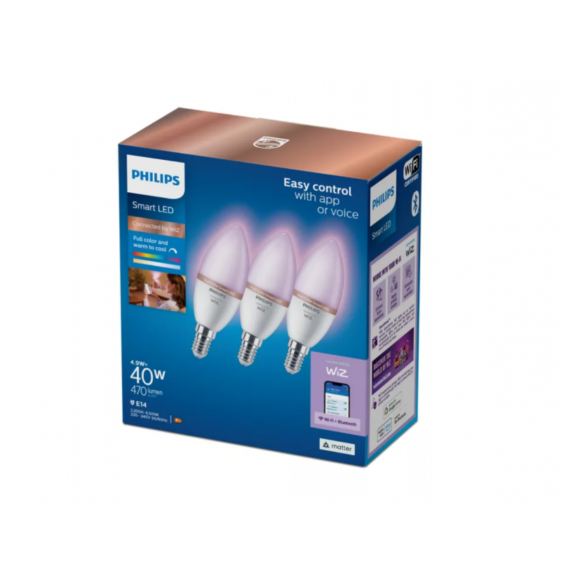 8720169210318  Świeczka 40 W C37 E14 x3 Oświetlenie Smart LED WIZ PHILIPS
