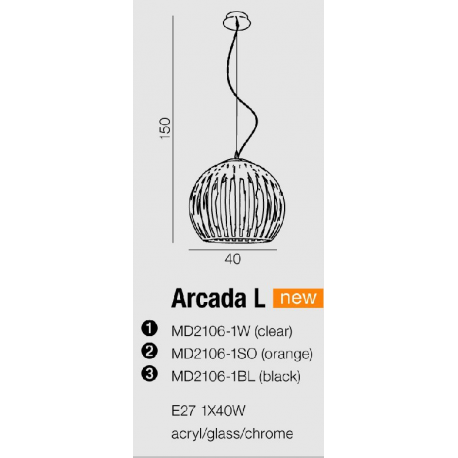 ARCADA L LAMPA WISZĄCA AZZARDO LP6013-1W (CLEAR) 40cm