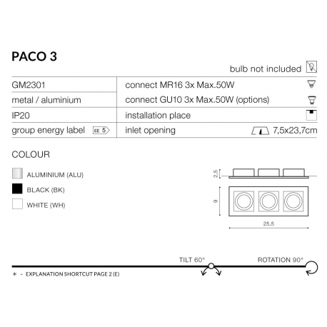 PACO3 GM2301 WH LAMPA OCZKO WPUSZCZANE AZZARDO WH