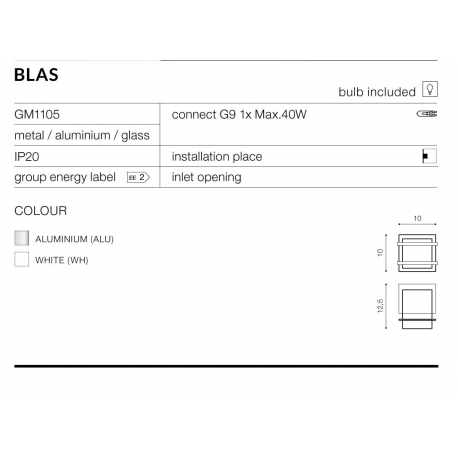 BLAS GM1105 WH LAMPA KINKIET AZZARDO WHITE