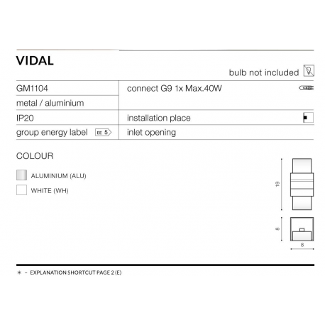VIDAL WHITE GM1104 LAMPA KINKIET AZZARDO WHITE