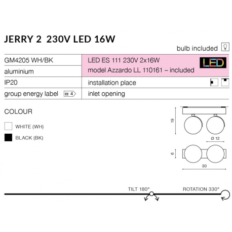 JERRY 2 230V LED White GM4205 WH REFLEKTOR AZZARDO