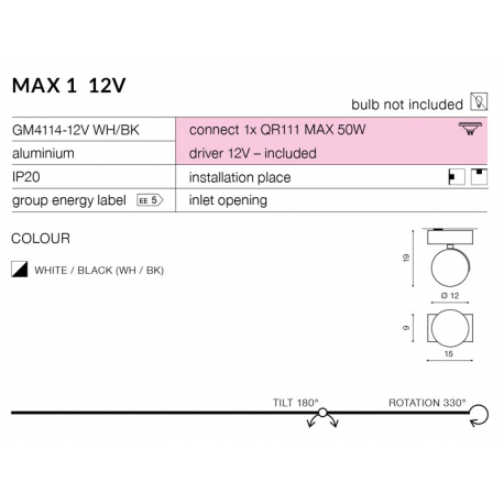 MAX 1 12V KINKIET GM4114-2V BIAŁY AZZARDO