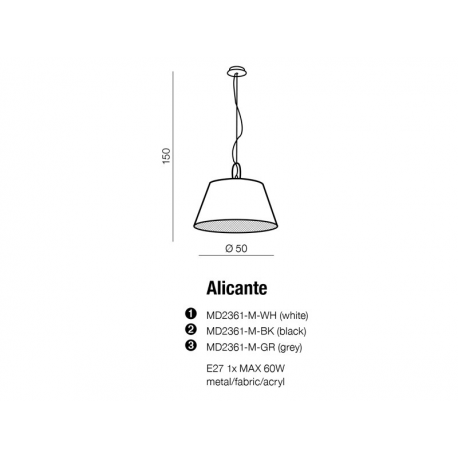 ALICANTE GREY MD2361-M GR LAMPA WISZĄCA AZZARDO