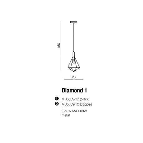 DIAMOND 1 BLACK MD5039-1B LAMPA WISZACA AZZARDO