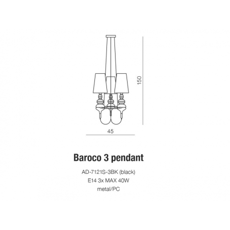BAROCO 3 PENDANT AD-7121S-3BK LAMPA WISZĄCA ŻYRANDOL AZZARDO
