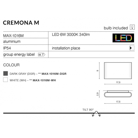 CREMONA M MAX-1016M-DGR KINKIET OGRODOWY AZZARDO LED