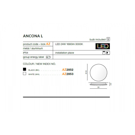 ANCONA L AZ2852 KINKIET LEDOWY AZZARDO CZARNY