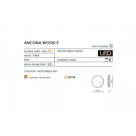 ANCONA WOOD S AZ2714 KINKIET LEDOWY AZZARDO