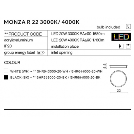 MONZA R 22 BK 4000K PLAFON CZARNY NATYNKOWY AZZARDO LED