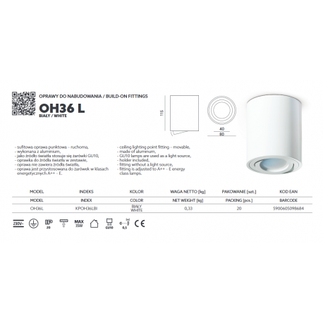 LAMPA NATYNKOWA TUBA RUCHOMA KPOH36LBI OH36L KOBI