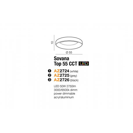 SOVANA TOP 55 CCT BLACK AZ2726 LAMPA SUFITOWA PLAFON LED AZZARDO