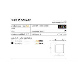 SLIM 15 SQUARE 3000K IP44 BLACK AZ2836 LAMPA SUFITOWA PLAFON LED AZZARDO