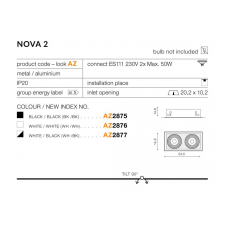 NOVA 2 WH/WH AZ2876 ES111 LAMPA OCZKO WPUSZCZANE SPOT AZZARDO