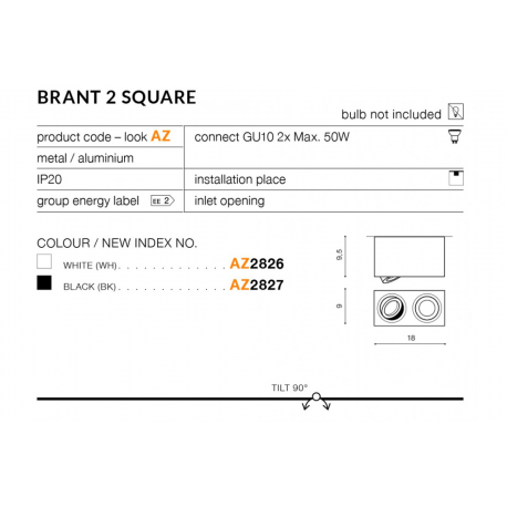 BRANT 2 SQUARE AZ2826 LAMPA NATYNKOWA BIAŁA AZZARDO