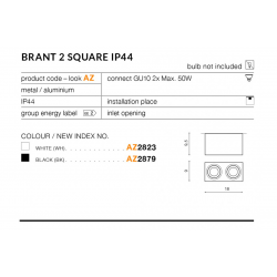 BRANT 2 SQUARE IP44 AZ2879 LAMPA NATYNKOWA CZARNA AZZARDO